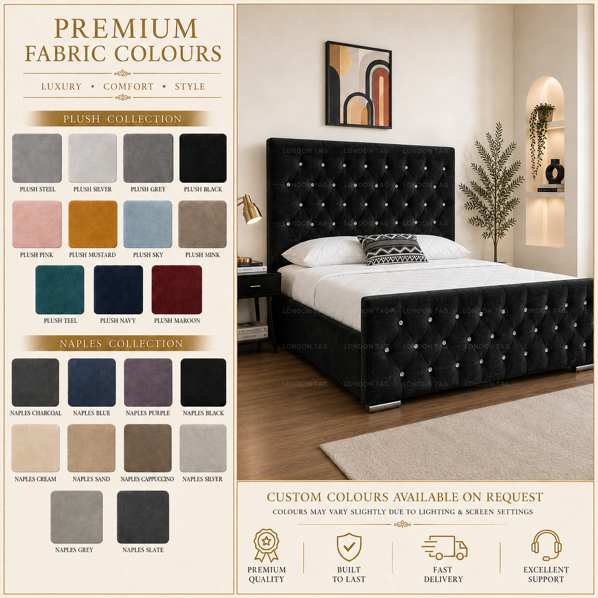 Ottoman Storage Bed Frame Plush Velvet Upholstered Panel Headboard All Sizes