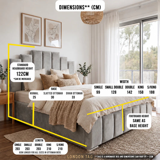 London Tag Art Deco Upholstered Ottoman Storage Bed Frame Grey All UK Sizes
