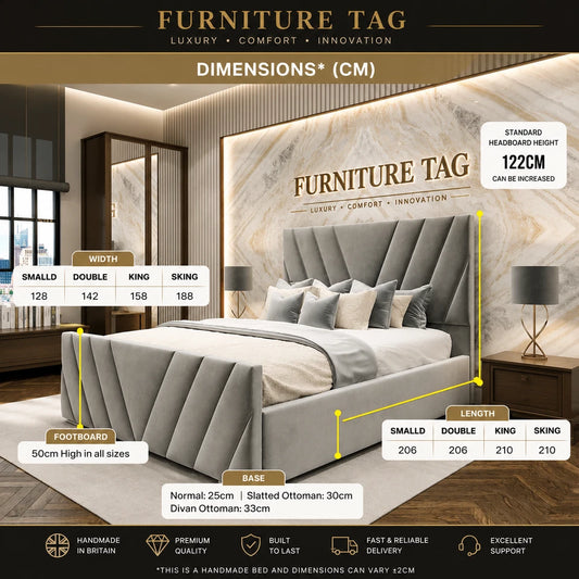 Furniture Tag Victoria V Lined Upholstered Bed Frame Double King Super King