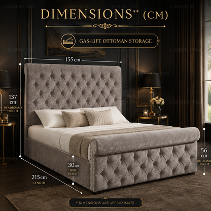 SLEIGH Upholstered Bed Frame - Deep Button Tufted - Double, King & S.King UK