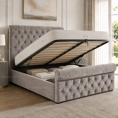 SLEIGH Upholstered Bed Frame - Deep Button Tufted - Double, King & S.King UK