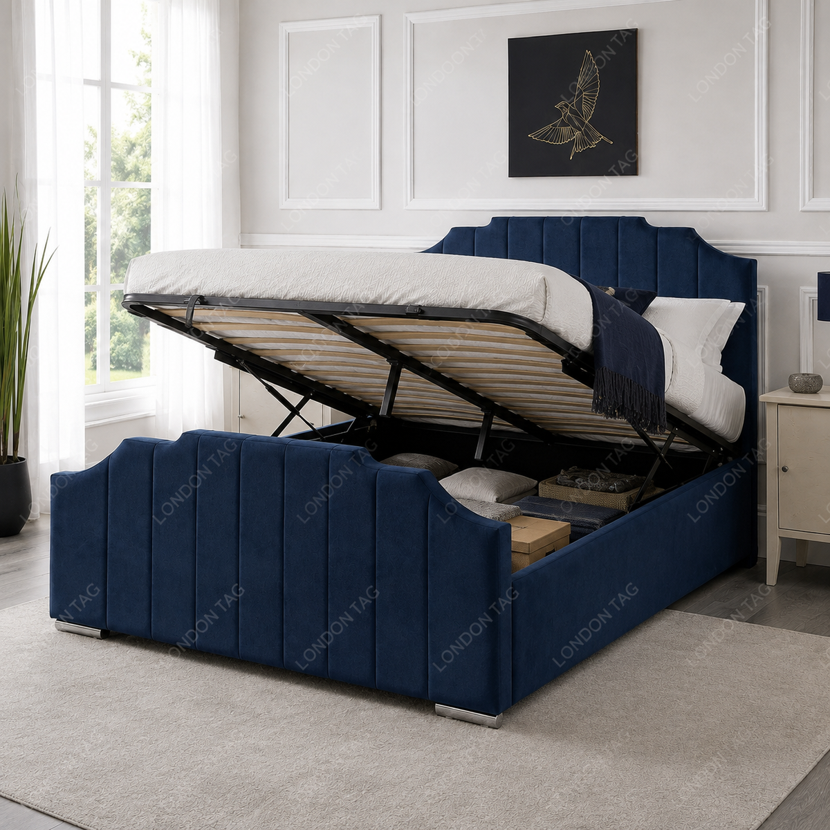CROWN Upholstered Bed Frame - Vertical Panel Design - Double, King, S.King UK