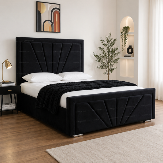 HORIZON Bumper Bed Frame - Fan-Stitched Upholstered - Double, King, S.King UK