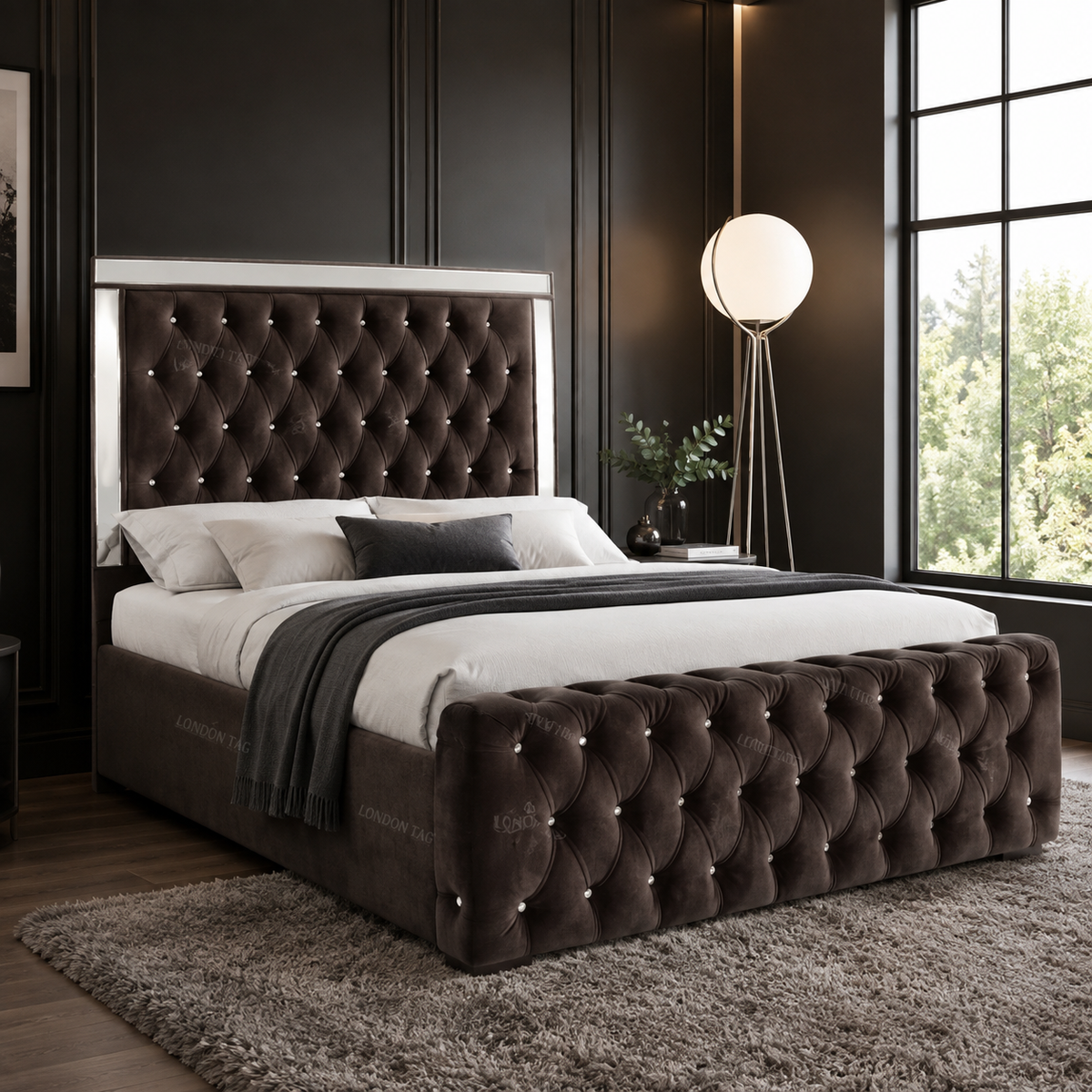 Luxury ROYALE Mirrored Bed Frame with Diamante Tufting - Double, King & Super