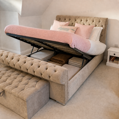 CHESTERFIELD Premium Upholstered Bed Frame - Choice of Sizes & Colors UK