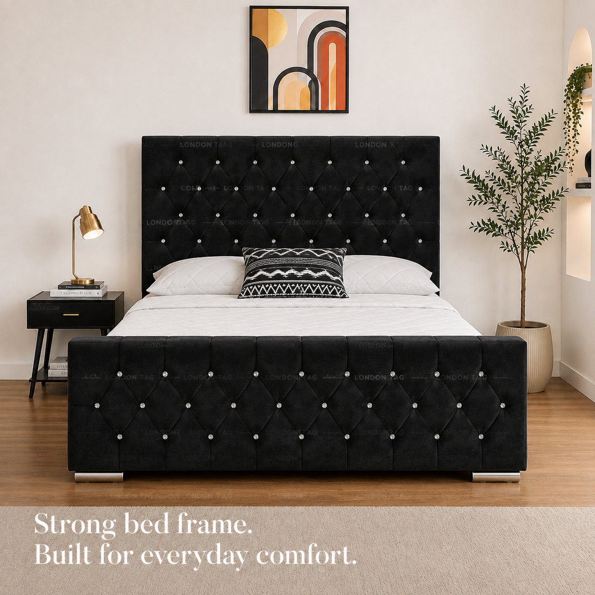 Ottoman Storage Bed Frame Plush Velvet Upholstered Panel Headboard All Sizes