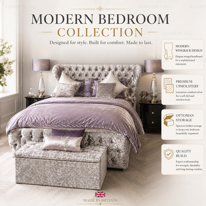 KENDALL Crystal Tufted Bed Frame - Upholstered - Double, King & Super King UK