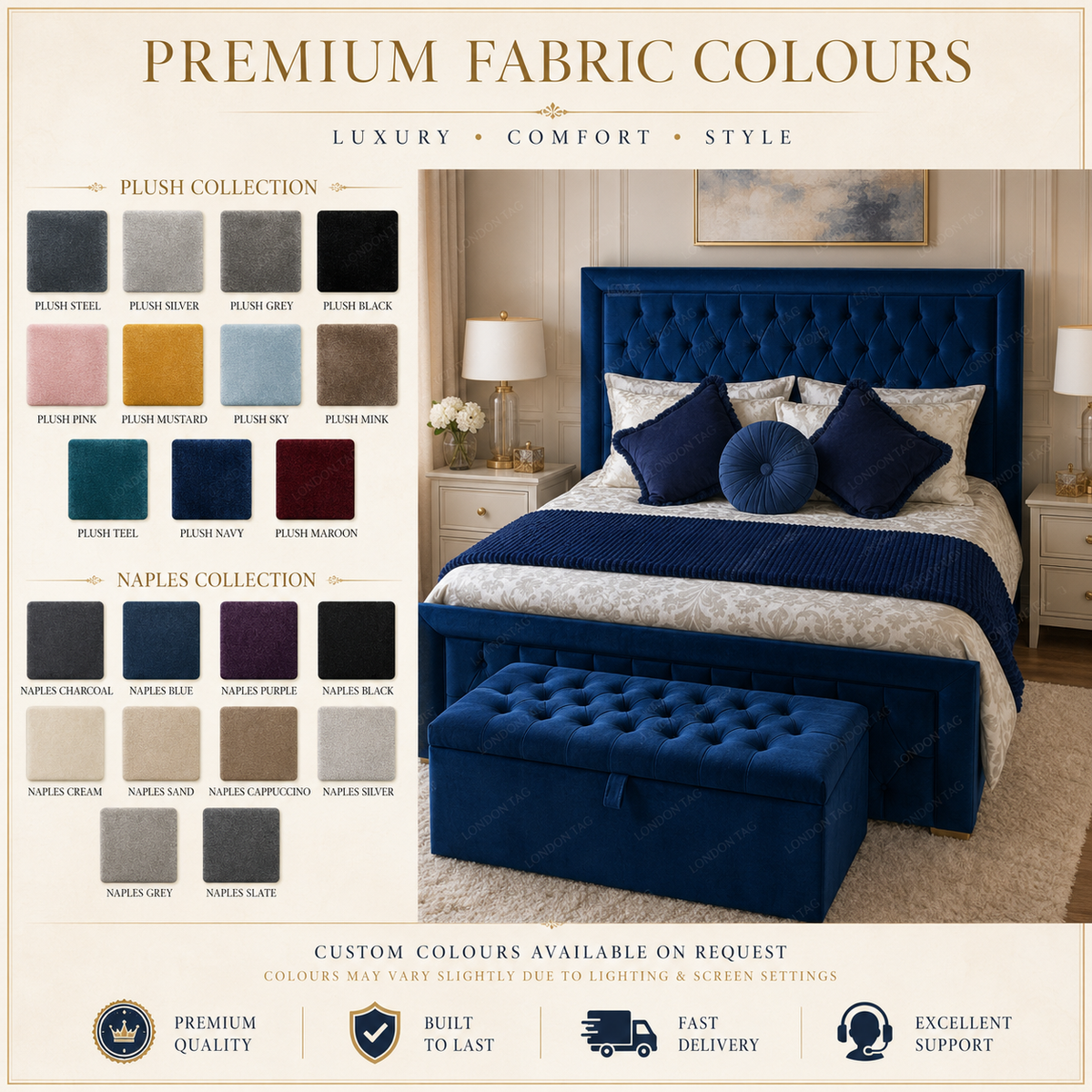 Luxury HILTON Tufted Bed Frame - Elegant Upholstered - Double, King & Super King