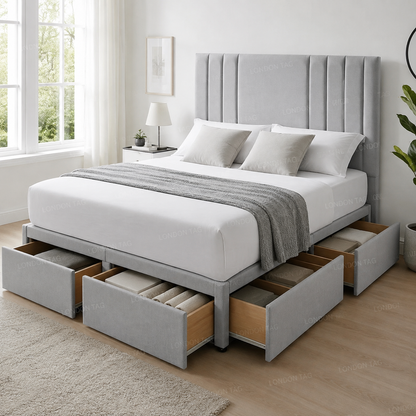 MODERN STORAGE DIVAN Bed - Vertical Panel Headboard - Double, King & Super King