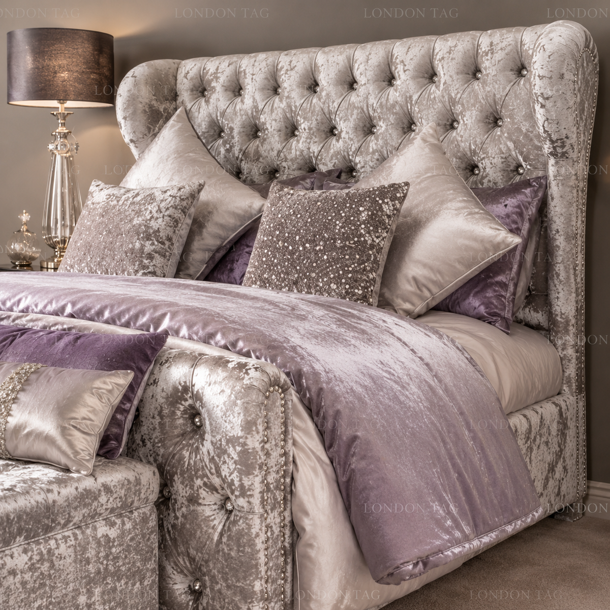 KENDALL Crystal Tufted Bed Frame - Upholstered - Double, King & Super King UK