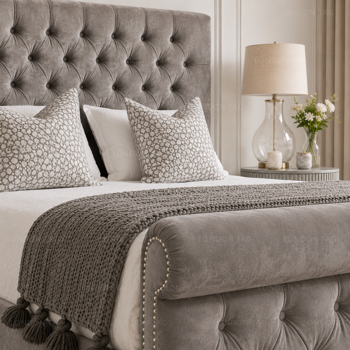 KENDALL Deep-Tufted Upholstered Bed - Double, King & Super King Size UK