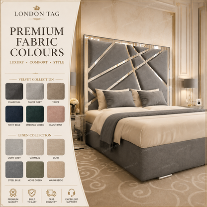 Luxury GEOMETRIC GLAM Upholstered Bed - Mirrored Detail - Double, King & S.King