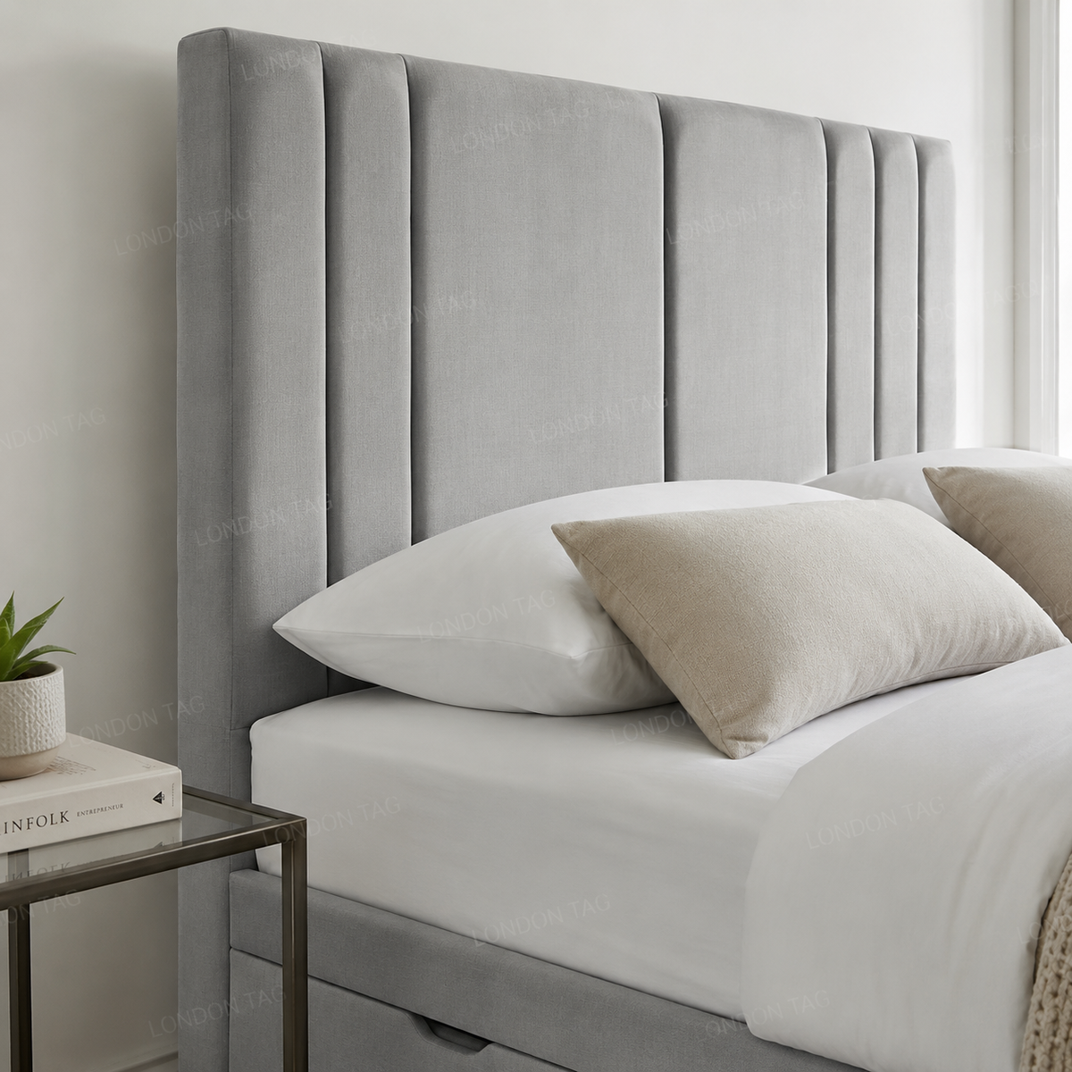 MODERN STORAGE DIVAN Bed - Vertical Panel Headboard - Double, King & Super King