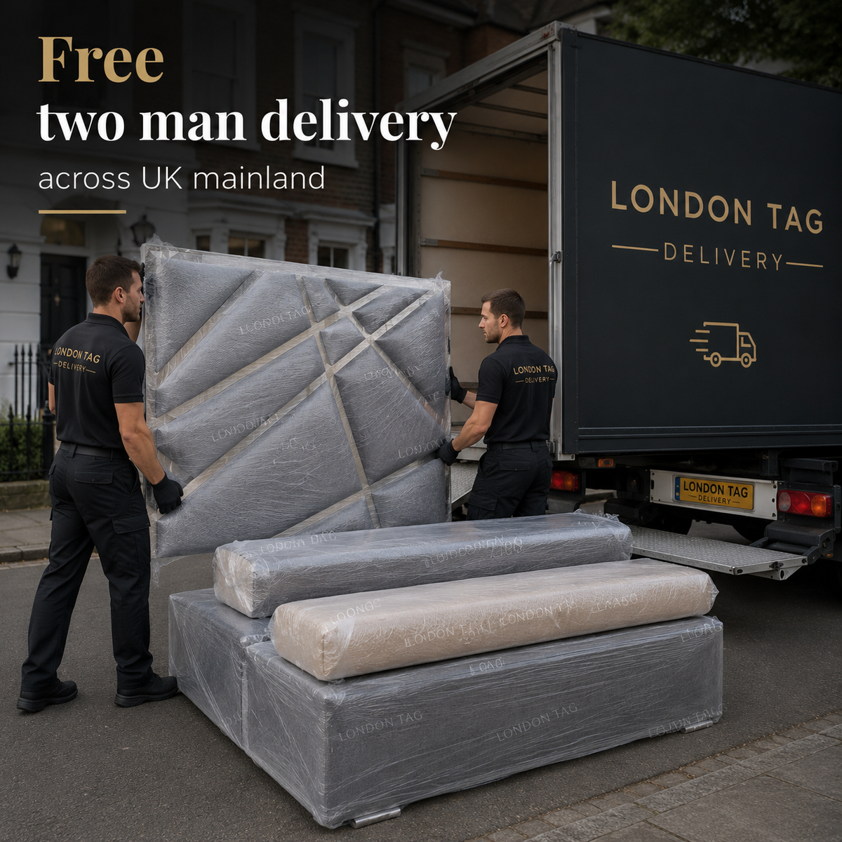Luxury GEOMETRIC GLAM Upholstered Bed - Mirrored Detail - Double, King & S.King