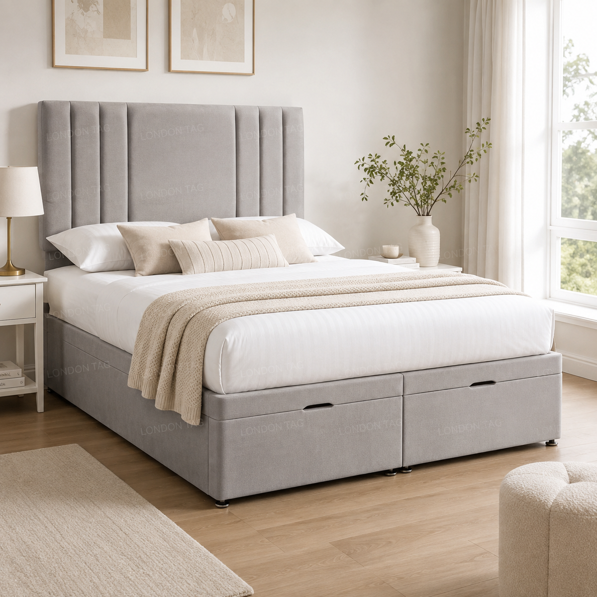 MODERN STORAGE DIVAN Bed - Vertical Panel Headboard - Double, King & Super King