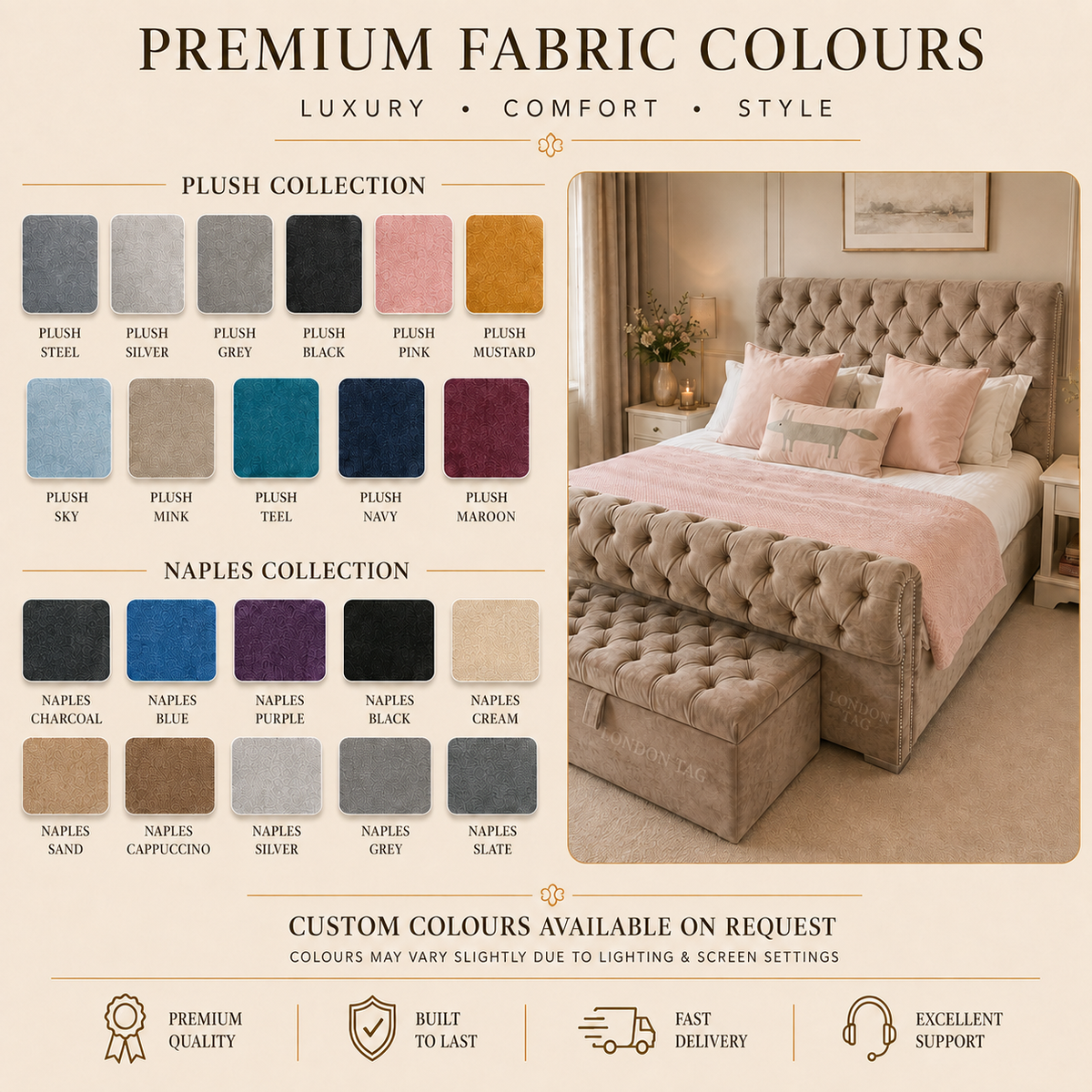 CHESTERFIELD Premium Upholstered Bed Frame - Choice of Sizes & Colors UK
