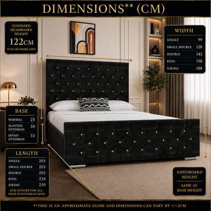 Ottoman Storage Bed Frame Plush Velvet Upholstered Panel Headboard All Sizes