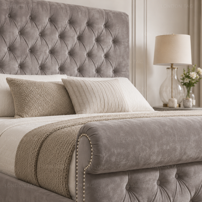SLEIGH Upholstered Bed Frame - Deep Button Tufted - Double, King & S.King UK