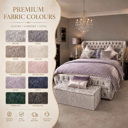 KENDALL Crystal Tufted Bed Frame - Upholstered - Double, King & Super King UK