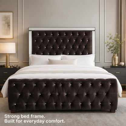 Luxury ROYALE Mirrored Bed Frame with Diamante Tufting - Double, King & Super