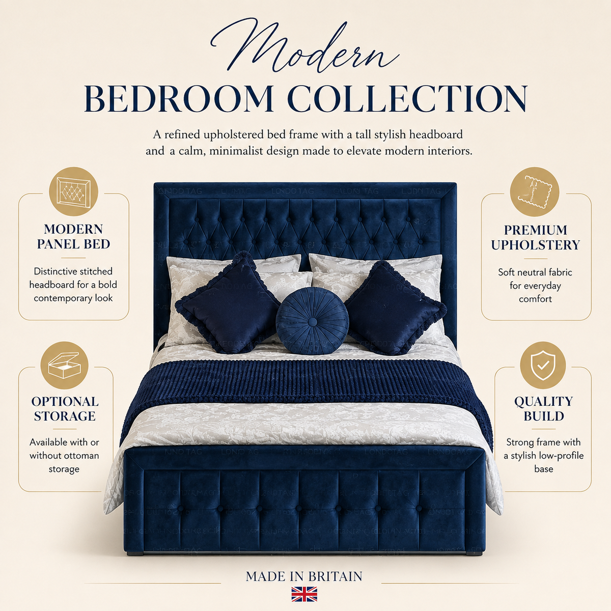 Luxury HILTON Tufted Bed Frame - Elegant Upholstered - Double, King & Super King
