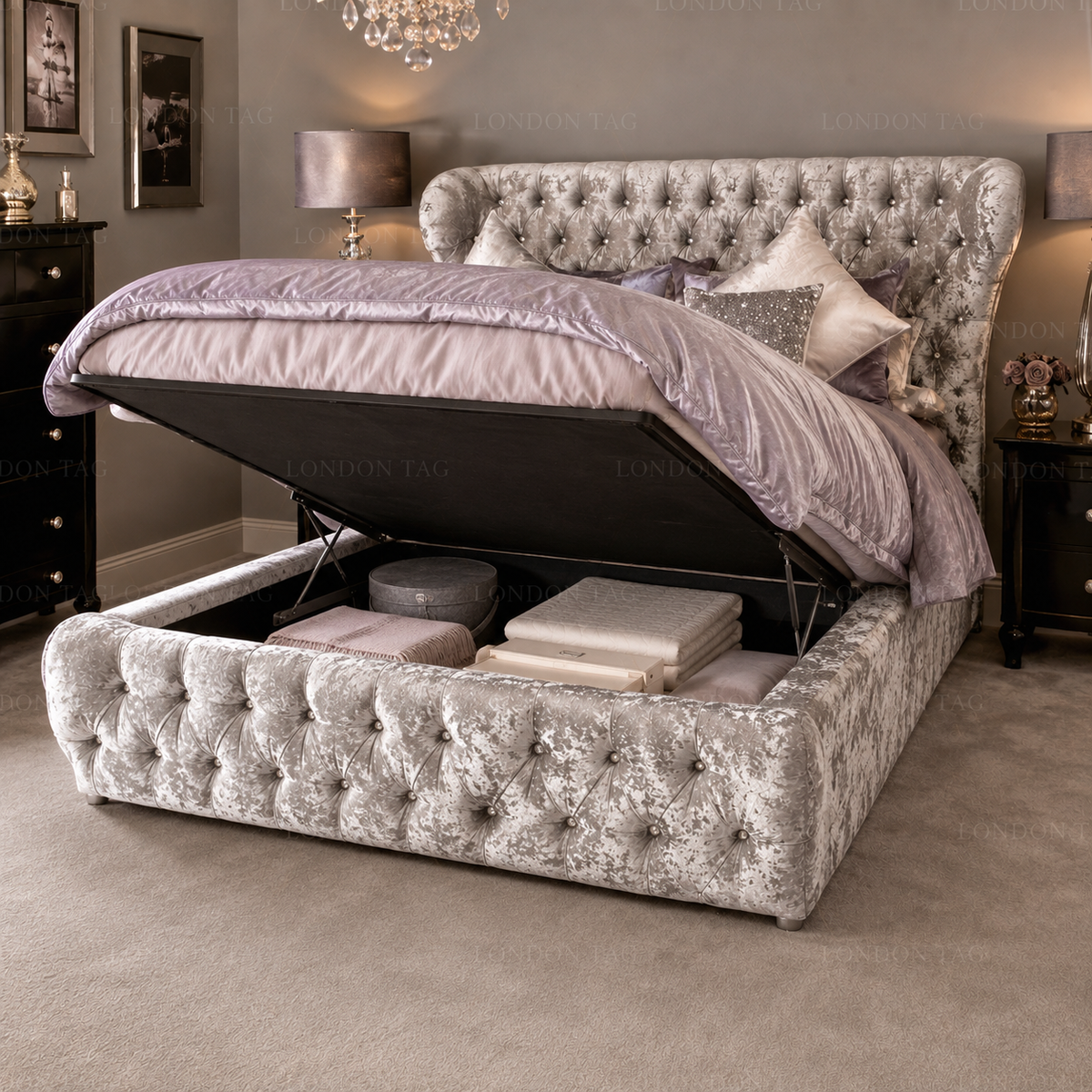 KENDALL Crystal Tufted Bed Frame - Upholstered - Double, King & Super King UK