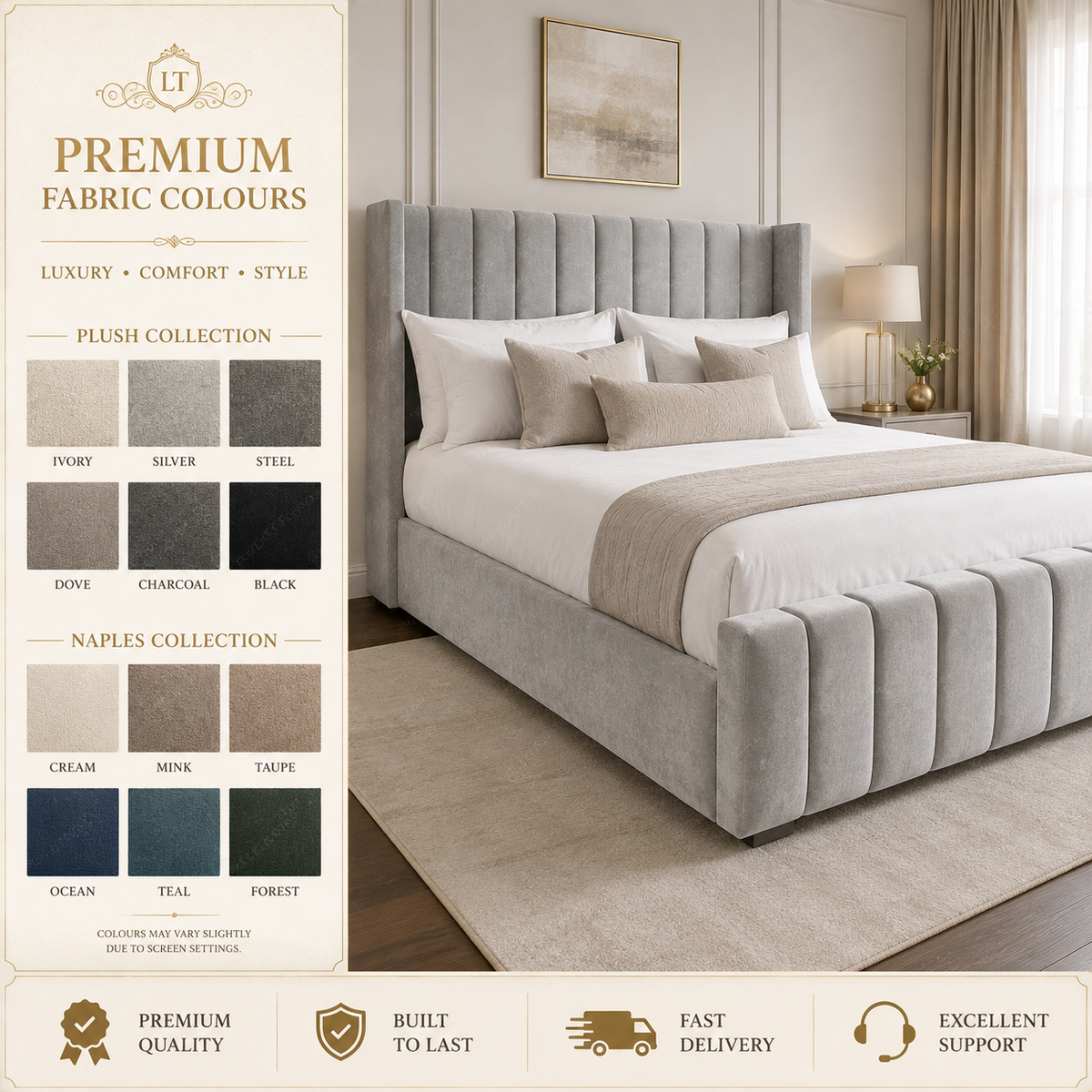 SELINE Modern Vertical Channel Bed - Available in Double, King & Super King