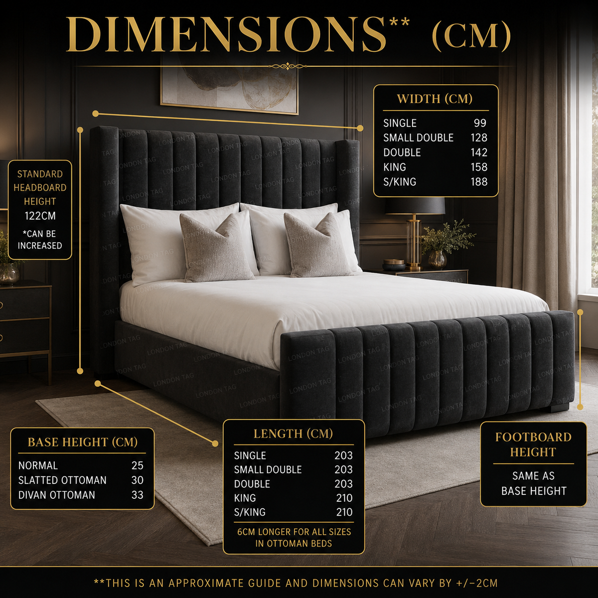 SELINE Modern Vertical Channel Bed - Available in Double, King & Super King