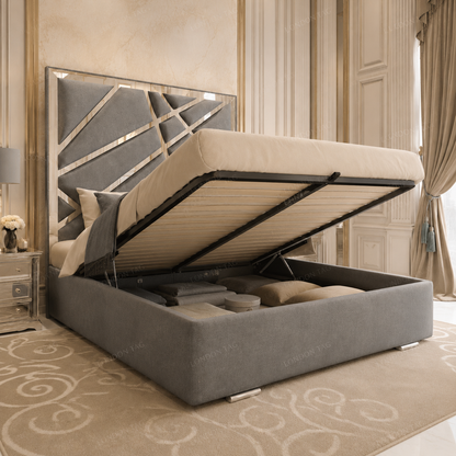 Luxury GEOMETRIC GLAM Upholstered Bed - Mirrored Detail - Double, King & S.King