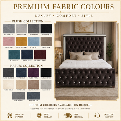 Luxury ROYALE Mirrored Bed Frame with Diamante Tufting - Double, King & Super