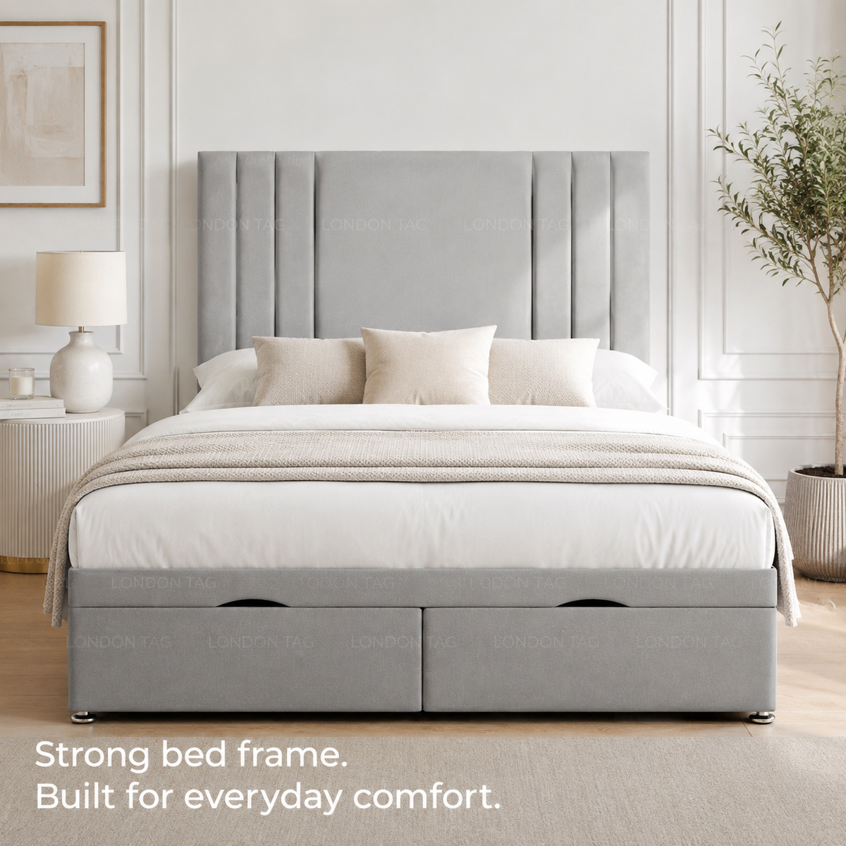 MODERN STORAGE DIVAN Bed - Vertical Panel Headboard - Double, King & Super King