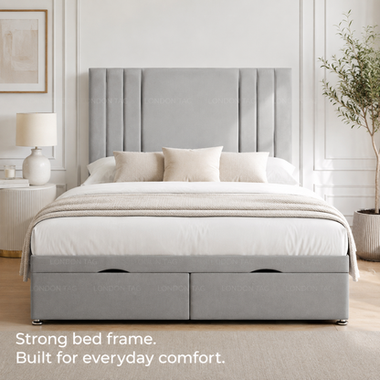 MODERN STORAGE DIVAN Bed - Vertical Panel Headboard - Double, King & Super King