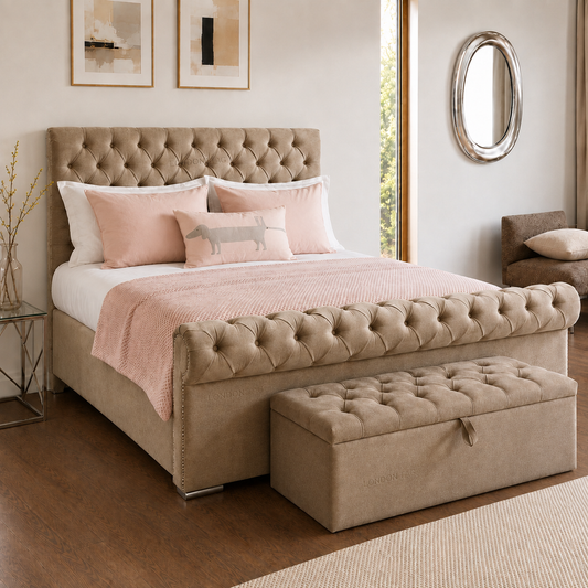 CHESTERFIELD Premium Upholstered Bed Frame - Choice of Sizes & Colors UK