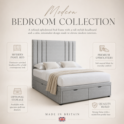 MODERN STORAGE DIVAN Bed - Vertical Panel Headboard - Double, King & Super King