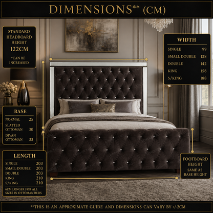 Luxury ROYALE Mirrored Bed Frame with Diamante Tufting - Double, King & Super