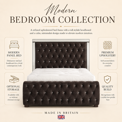 Luxury ROYALE Mirrored Bed Frame with Diamante Tufting - Double, King & Super