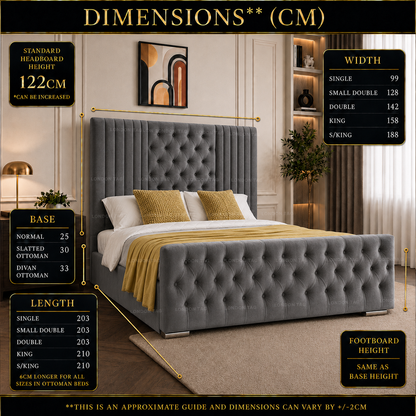 Luxury CHELSEA Tufted Bed Frame & Matching Bench - Double, King & Super King