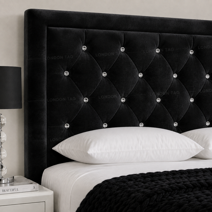 Ottoman Storage Bed Frame Plush Velvet Upholstered Panel Headboard All Sizes