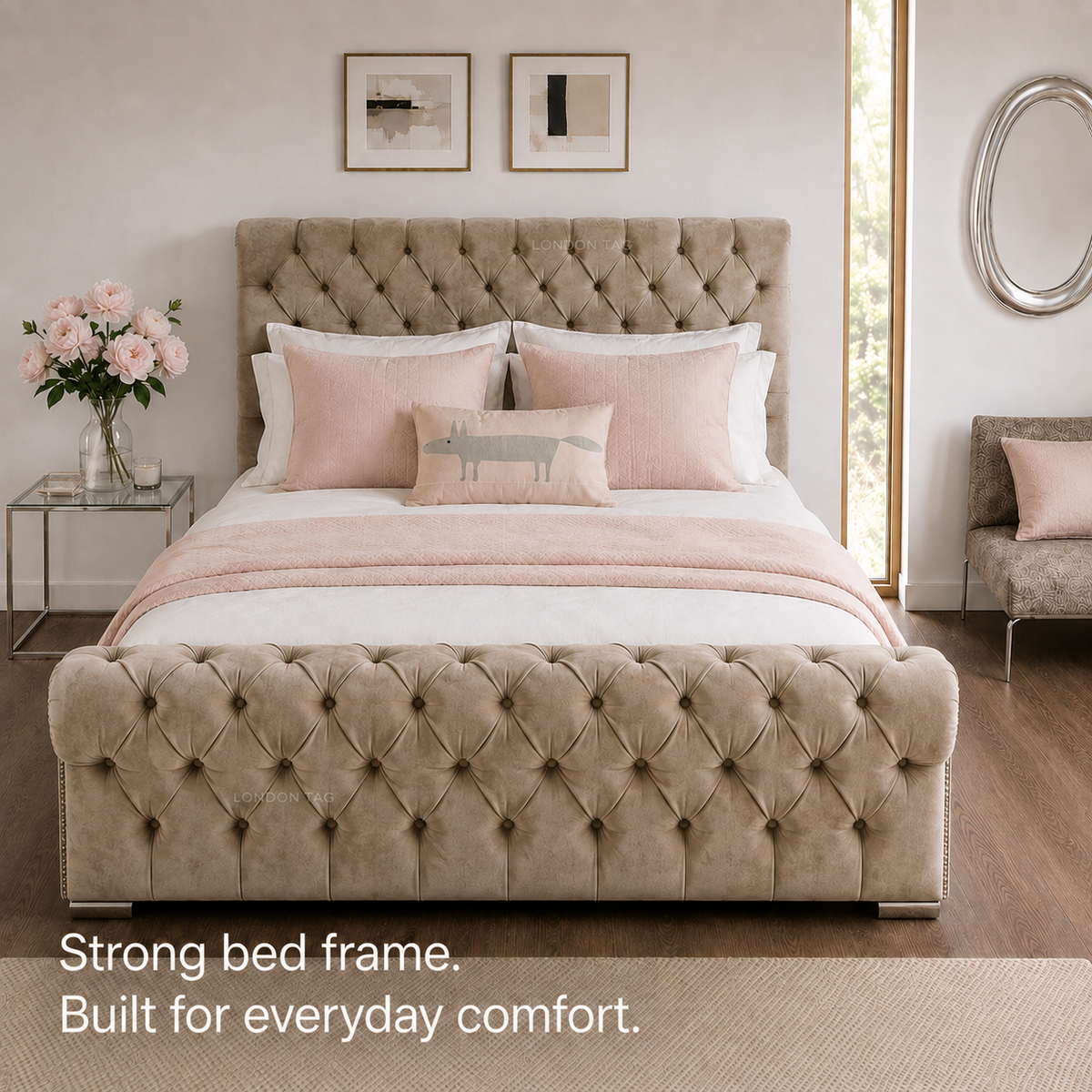 CHESTERFIELD Premium Upholstered Bed Frame - Choice of Sizes & Colors UK