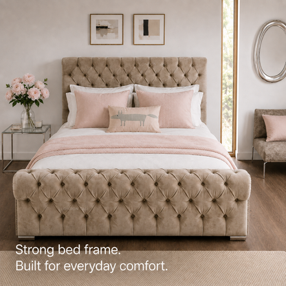 CHESTERFIELD Premium Upholstered Bed Frame - Choice of Sizes & Colors UK