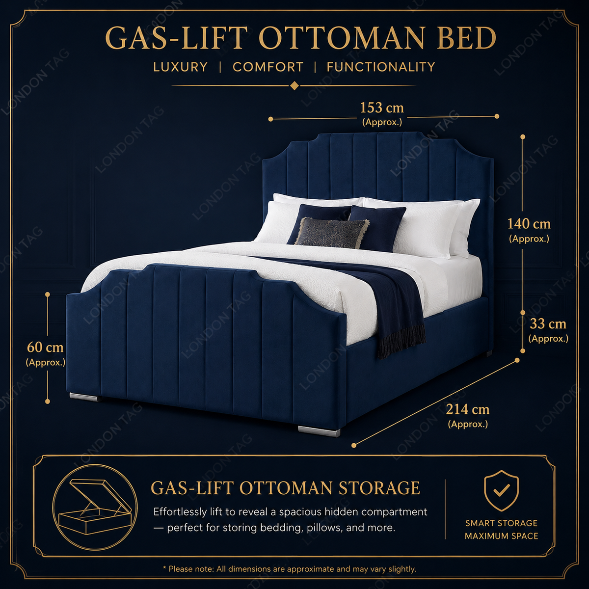 CROWN Upholstered Bed Frame - Vertical Panel Design - Double, King, S.King UK