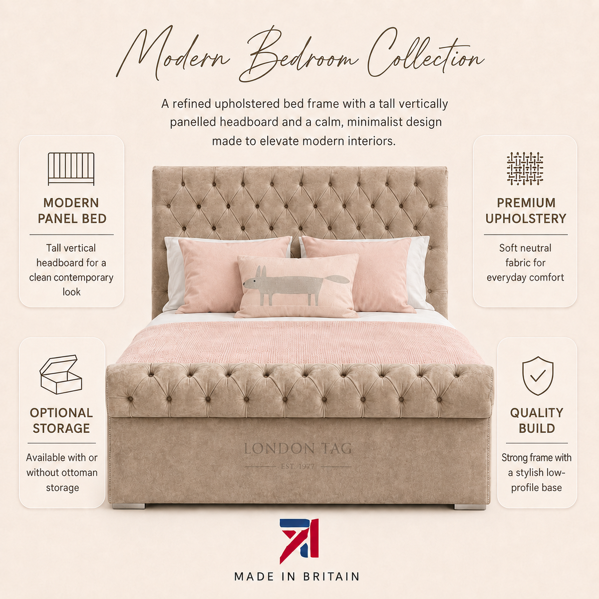 CHESTERFIELD Premium Upholstered Bed Frame - Choice of Sizes & Colors UK