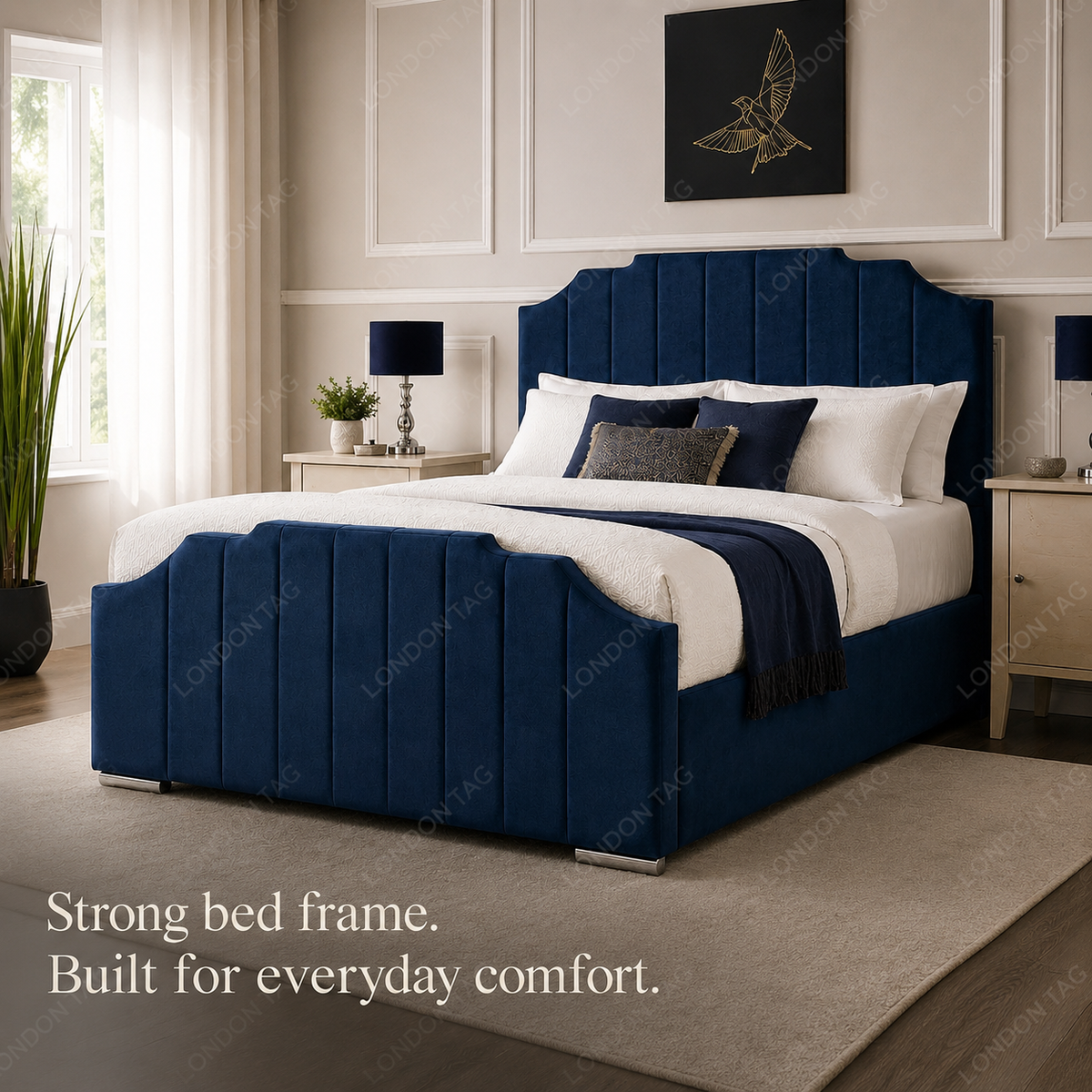 CROWN Upholstered Bed Frame - Vertical Panel Design - Double, King, S.King UK