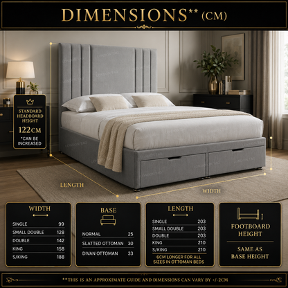MODERN STORAGE DIVAN Bed - Vertical Panel Headboard - Double, King & Super King