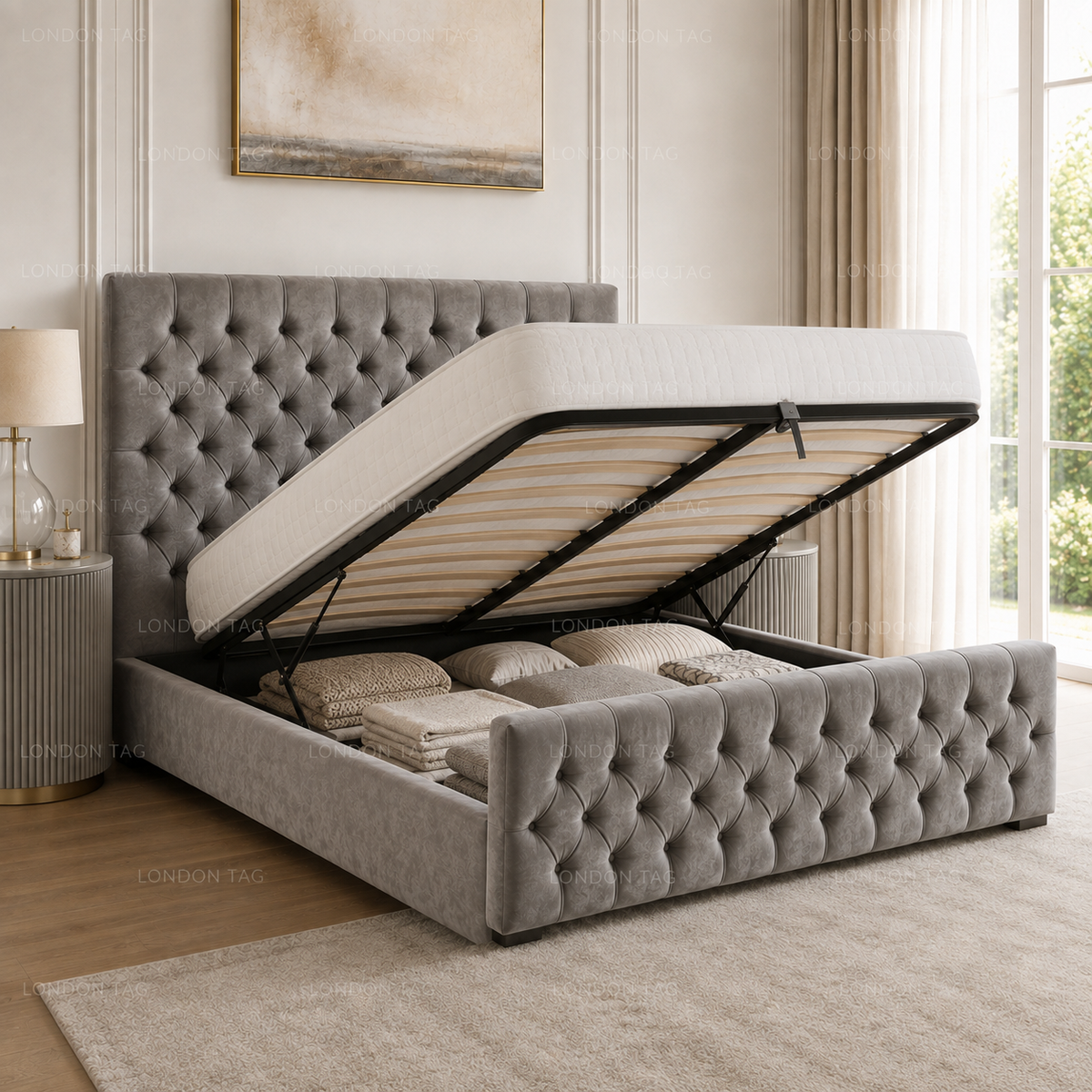 KENDALL Deep-Tufted Upholstered Bed - Double, King & Super King Size UK