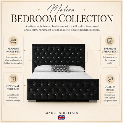 Ottoman Storage Bed Frame Plush Velvet Upholstered Panel Headboard All Sizes