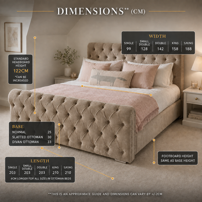 CHESTERFIELD Premium Upholstered Bed Frame - Choice of Sizes & Colors UK