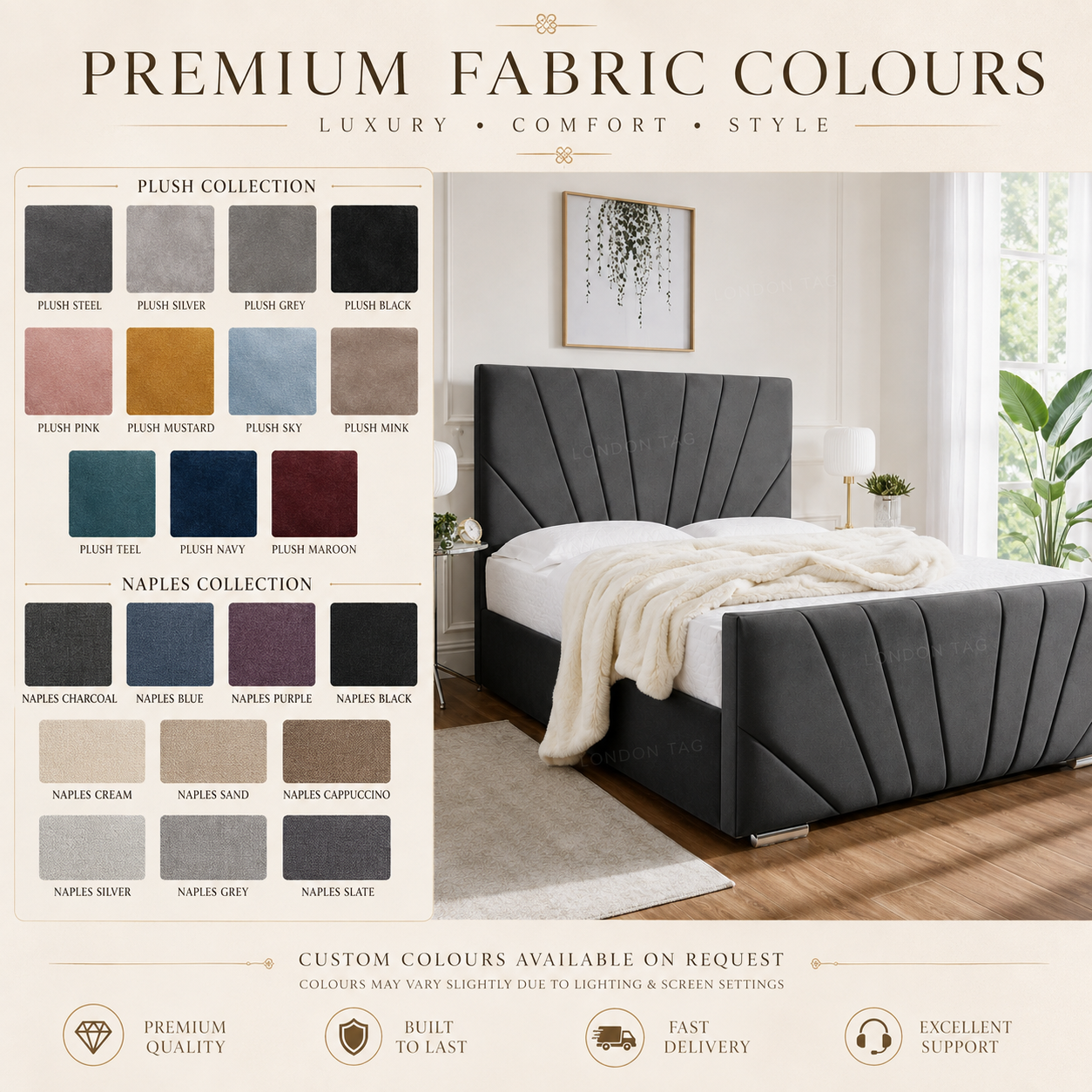 Luxury HORIZON Fan-Stitched Bed Frame - Double, King & Super King UK
