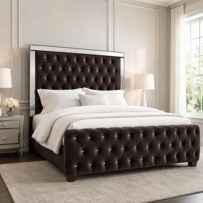 Luxury ROYALE Mirrored Bed Frame with Diamante Tufting - Double, King & Super