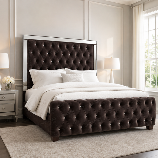 Luxury ROYALE Mirrored Bed Frame with Diamante Tufting - Double, King & Super